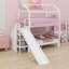 Lit superposé de style maisonnette avec glissade, escalier de rangement et garde-corps de sécurité-1994098356