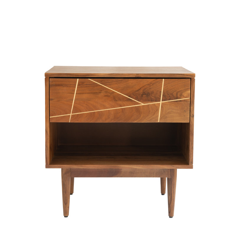 Ava 22'' Wide Solid Wood Nightstand With 1 Drawer and Open Storage, Brown