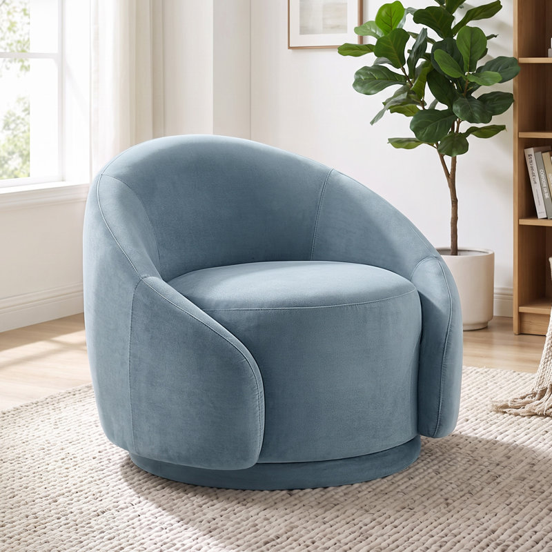 Fauteuil demi-tonneau pivotant de 34,25 po Gabbanelli, Velours bleu