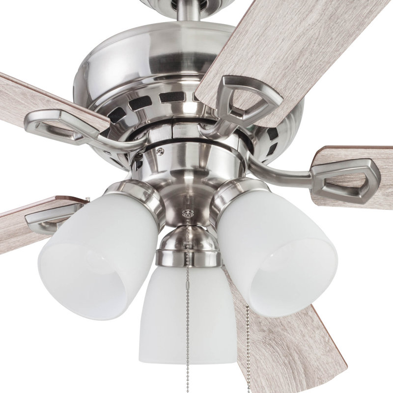 Miller Park 44'' Ceiling Fan with Light Kit, Brushed Nickel with Light Oak/Gray Oak Blades