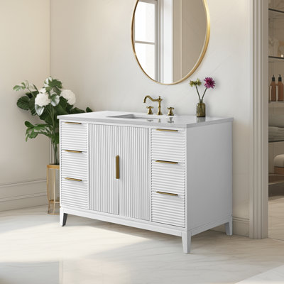 Lissandra 48" Single Bathroom Vanity In White With Engineered Stone Top
