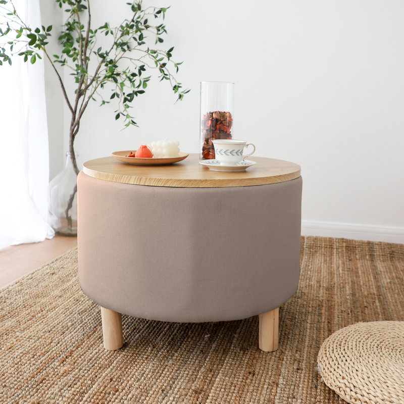 Table basse avec rangement en bois massif, Beige