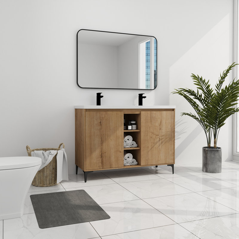 Meuble-lavabo autoportant de 48 po avec lavabo double et charnière de porte à fermeture en douceur (ensemble KD) -BVB07148IMOX-GRB4840D