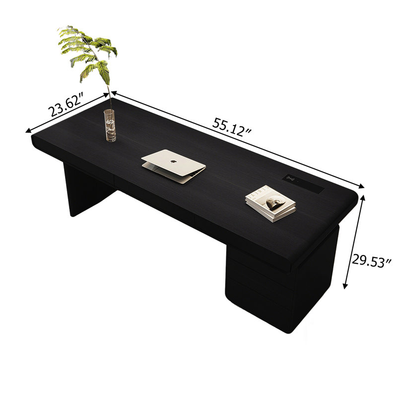 Executive Desk with Built-In Electrical Outlet, 29.53" H x 55.12" W x 23.62" D