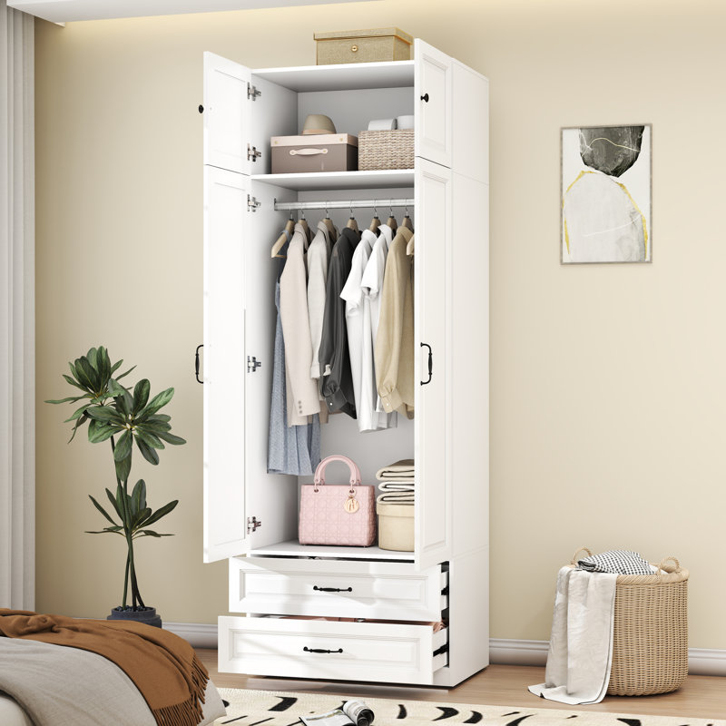 89" Large Armoire Wardrobe Closet with Drawers, White