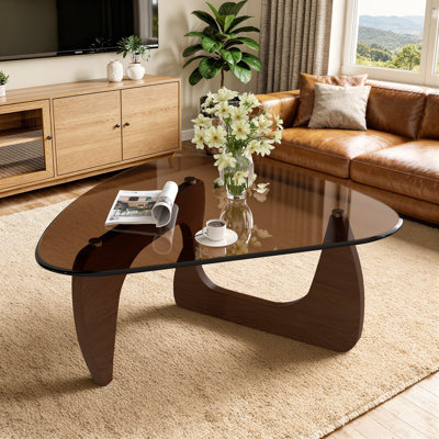 Glass Coffee Table with Solid Wood Frame, Arc Design & Rounded Safe Corners, Waterproof Heat-Resistant Easy-Clean Surface, Pet-Friendly Durable, Multiple Sizes & Colours, 10-Min Quick Assembly