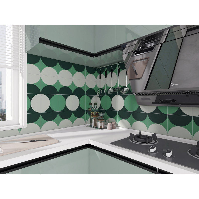 8" X 8" Rigid Green DIY Peel & Stick Graphic Patterned Tile Backsplash