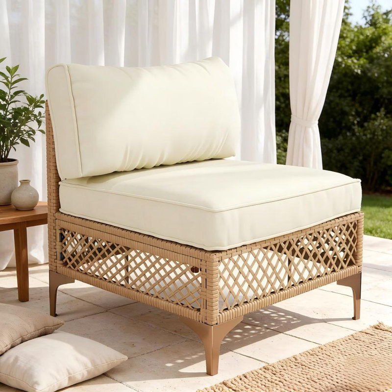 2-piece Premium Wicker Patio Armless Chairs, Brown, Beige