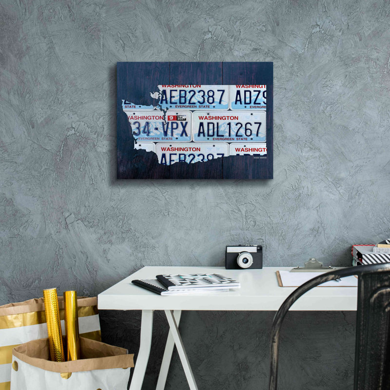 «Washington Licence Plate Map» par Design Turnpike, H 12 po x l 16 po x P 0,75 po