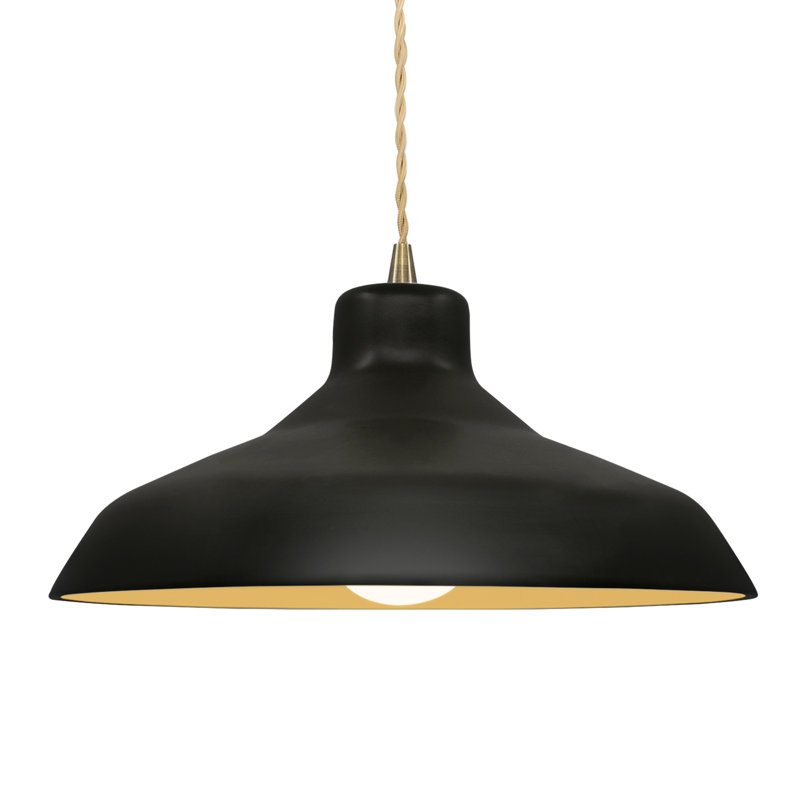 Luminaire suspendu en forme de dôme à 1 lumière Fallon, H 7,5 po x l 15,5 po x P 15,5 po, Noir carbone mat / or champagne
