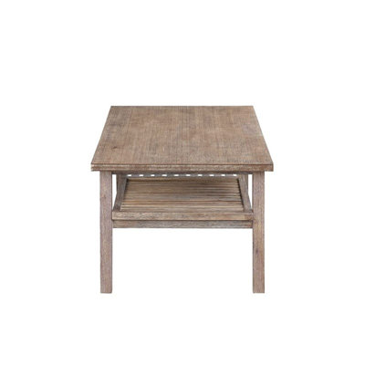 Pemberly Row Acacia Wood Slatted Shelf Coffee Table in Barnwood