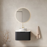 Bathroom Vanity With Sink, Wall-Mounted Floating Curved Edges Striped Bathroom Storage Cabinet With Drawer