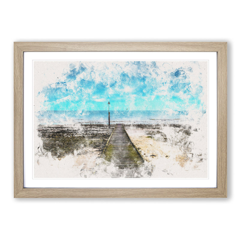 Path to the Sea in Llandudno Wales - Picture Frame Painting Print, Oak Framed, 40cm H x 60cm W x 2cm D