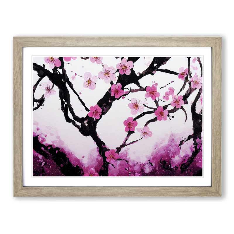 Cherry Blossom Tree Flowers Vol.1 - Single Picture Frame Painting, 34cm H x 46cm W x 2cm D, Oak