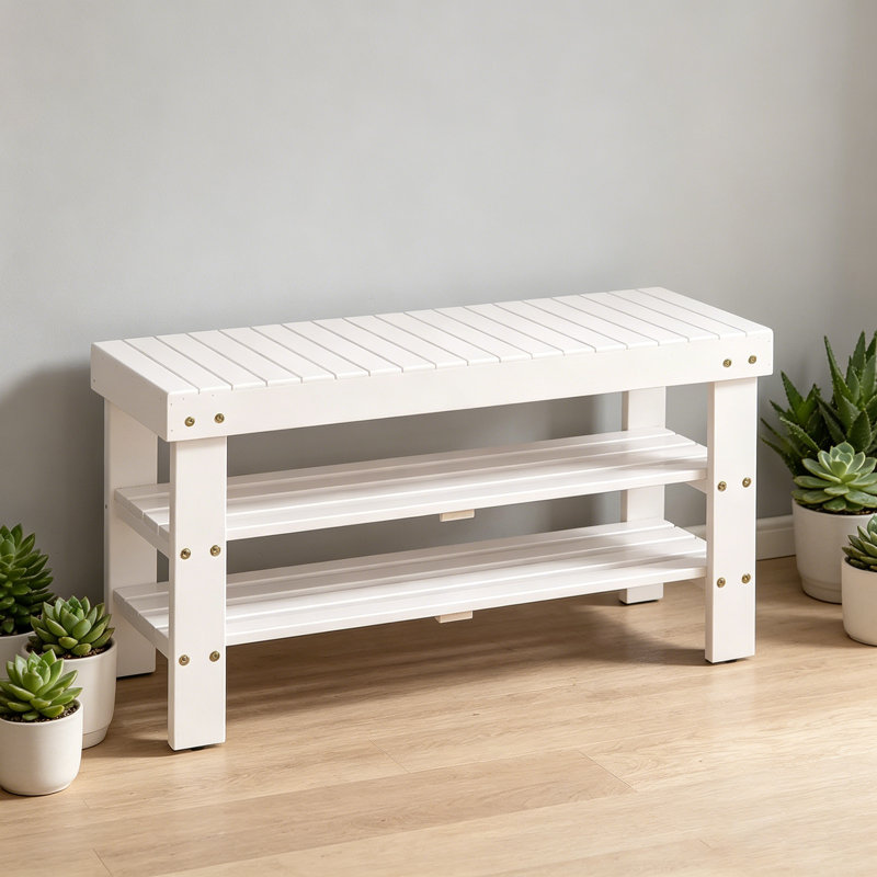 Pina Quality Solid Wood Shoe Bench, White