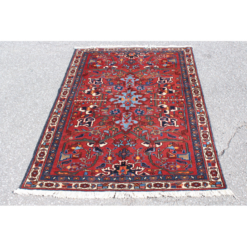Tapis rouge 3X5 Vintage | Tapis oriental tribal tribal | Tapis bohémien Kazak | Tapis fait à la main