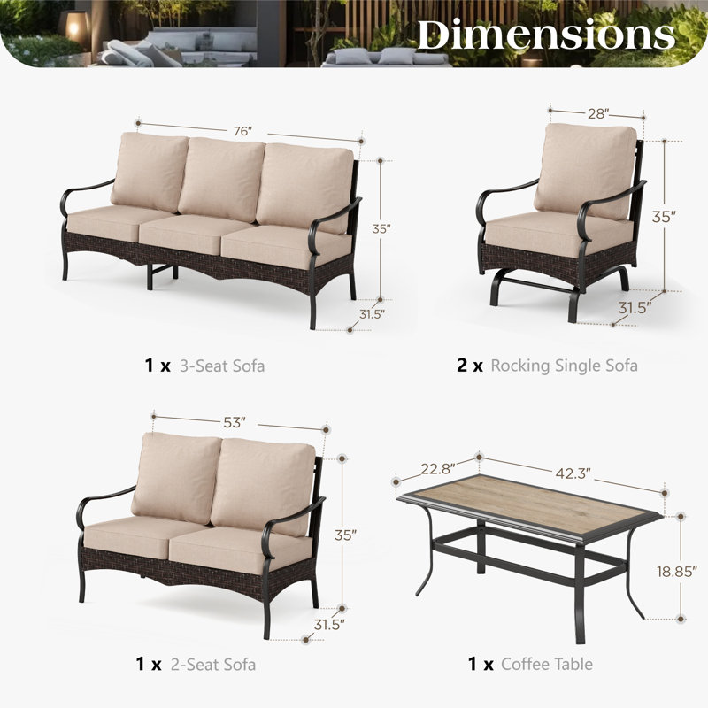 Argyri 9-Person Rocking Outdoor Conversation Set with Loveseat & Rocking Lounge Chairs, No, Beige