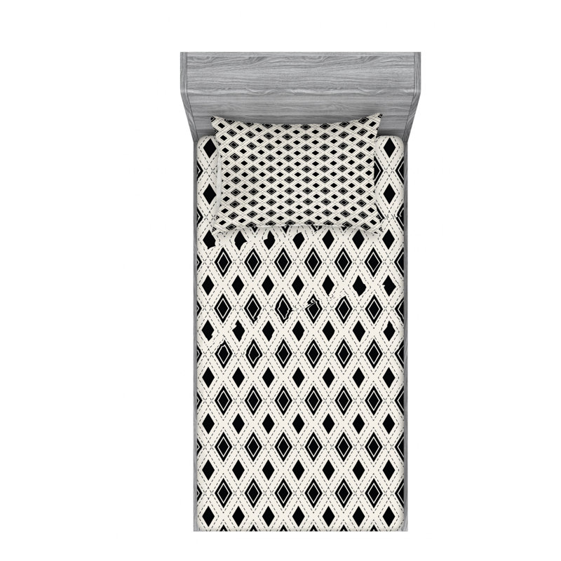 Microfiber Geometric Sheet Set, Twin Sheet Set with Fitted Sheet