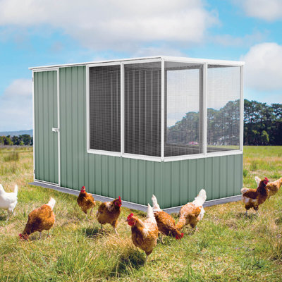 Absco Poultry Paradise 5' D x 9.7' L Metal Walk-In Chicken Coop with Pad Lock Compatible Door Pale Eucalypt