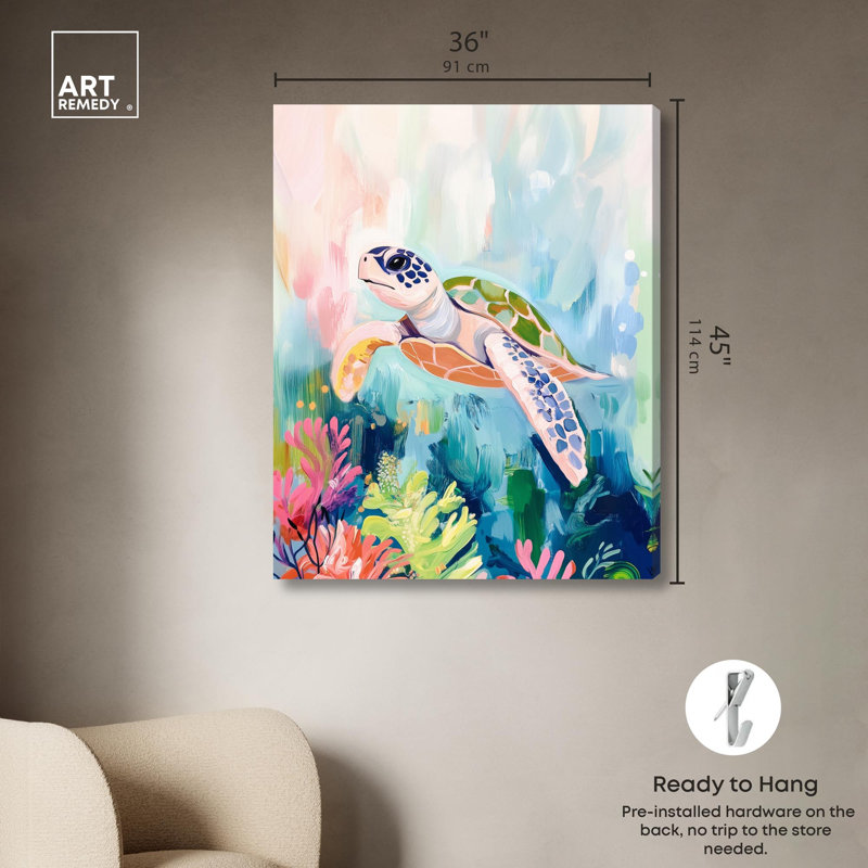 Impression sous-marine «Underwater Wanderer» par Art Remedy, H 45 po x l 36 po, Toile tendue avec châssis