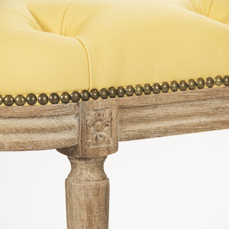Michel 62" Yellow Linen Upholstered Bench with Limed Grey Oak Frame
