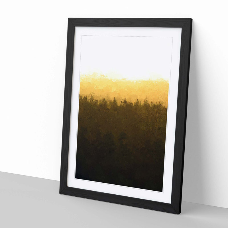 Yellow Sunrise over the Forest in Abstract - Picture Frame Graphic Art Print, 60cm H x 40cm W x 2cm D, Black