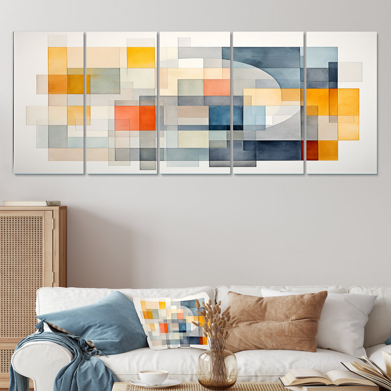 " Multicolor Cubes Patterns IV 5 Piece Art " 5 - Pieces, 28" H x 60" W