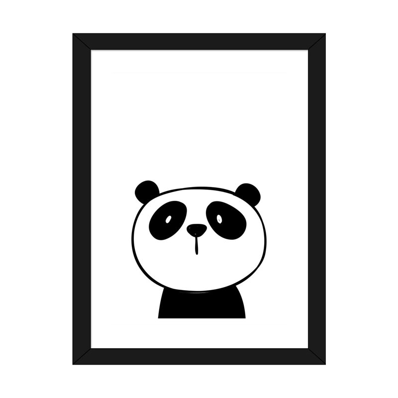 Panda - impression d'art graphique, Blanc, H 32 po x l 24 po x P 1 po, Papier encadré noir