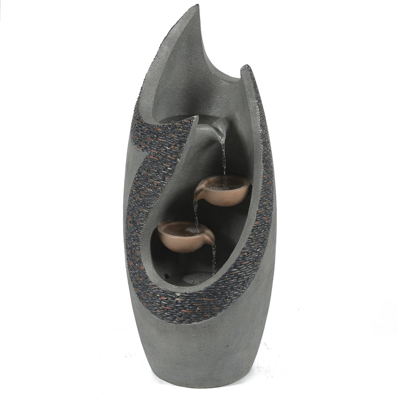 37" Gray Resin Modern Fountain with Lights