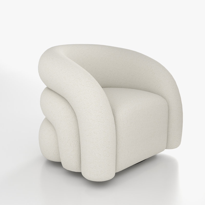 Coyle Upholstered Swivel Barrel Chair, White Polyester, 1