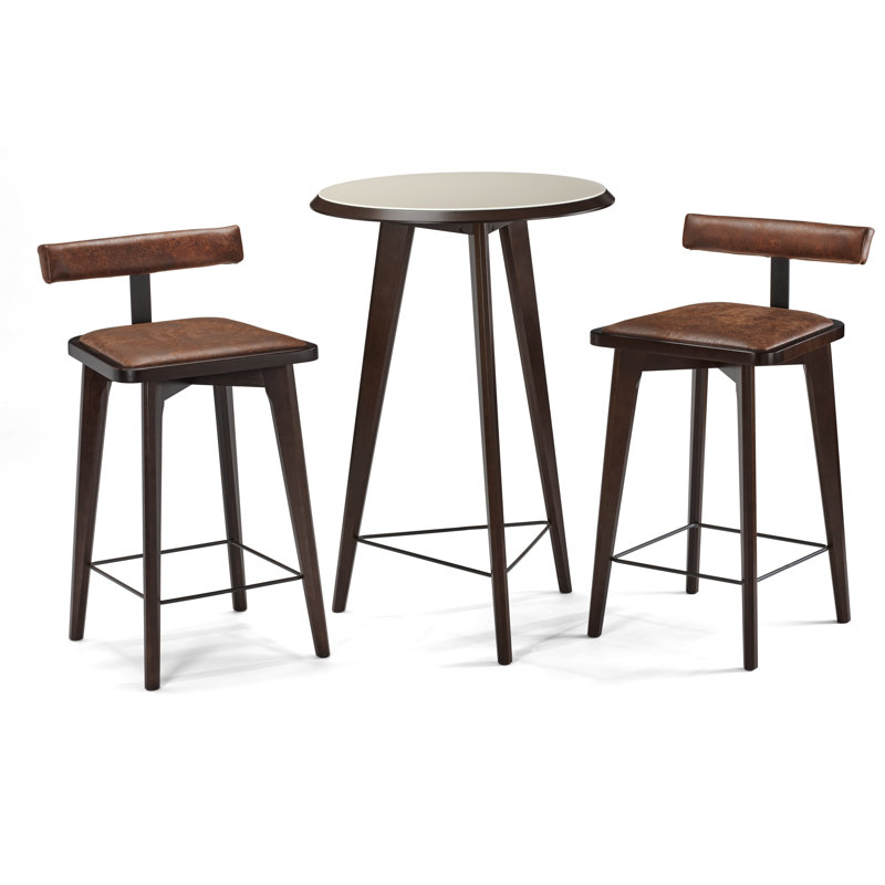 Brunswick Sao Bento 3 - Piece Pub Table Set – Solid Wood with Glass Top, Upholstered Bar Stools & Metal Footrest, Espresso