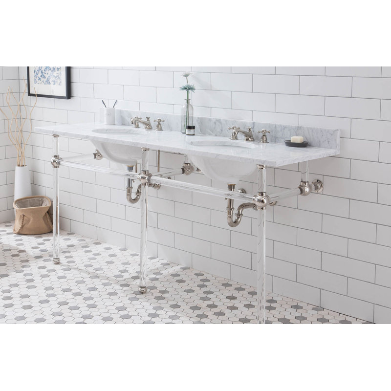 Empire Stone Oval Console Bathroom Sink with Faucet and Overflow, Polished Nickel