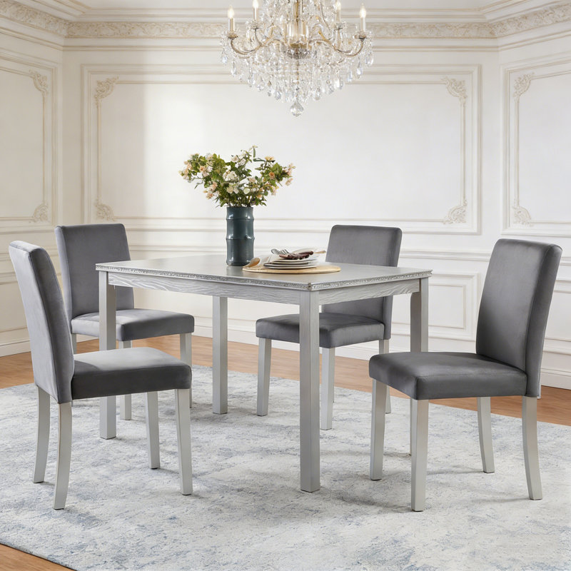 5 Piece Wooden Rectangular Renfroe with 4 Upholstered Chairs