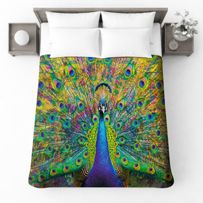 Vibrant Peacock Feathers Bedding Peacock Bedspread Animals