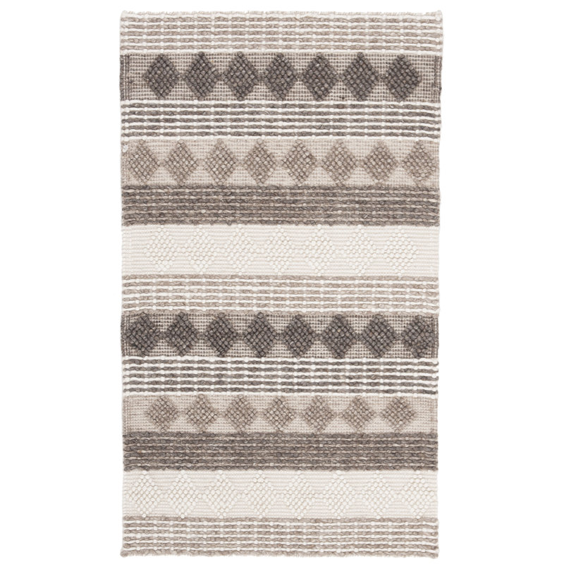 Tapis gris / beige en laine et coton tissé à la main jacques Natura, Rectangle 5 pi x 8 pi