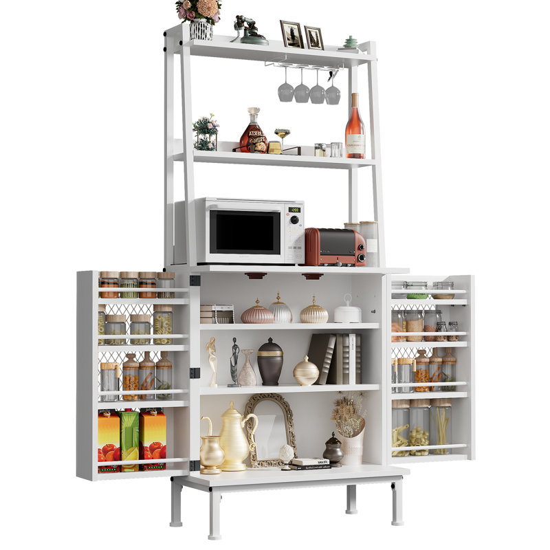 Armoires garde-manger de 58 po avec tablettes pour micro-ondes, armoire de rangement de cuisine autoportante avec tablettes réglables, armoires de buffet pour la cuisine, la salle à manger, le salon, blanc