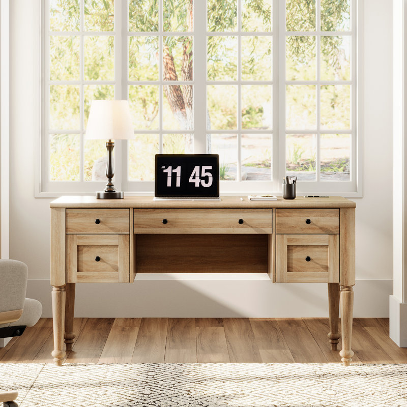 Scarlett Executive Desk with Built-In Electrical Outlet, Oak