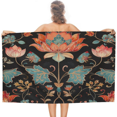 Serviettes de plage à motif floral coloré, séchage rapide, anti-sable, style rustique, idéales pour le sport, le camping, les vacances, le gym, le spa, les voyages et la natation, 127 x 152 cm