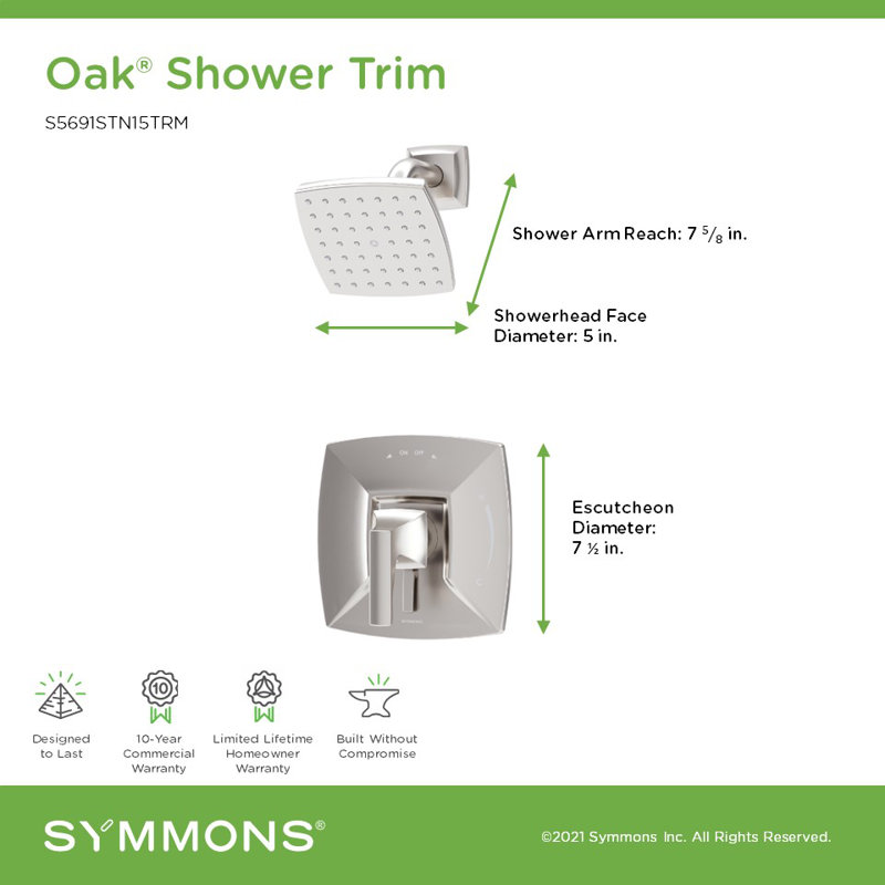 Oak HydroMersion Shower Trim Kit with Volume Control, Satin Nickel
