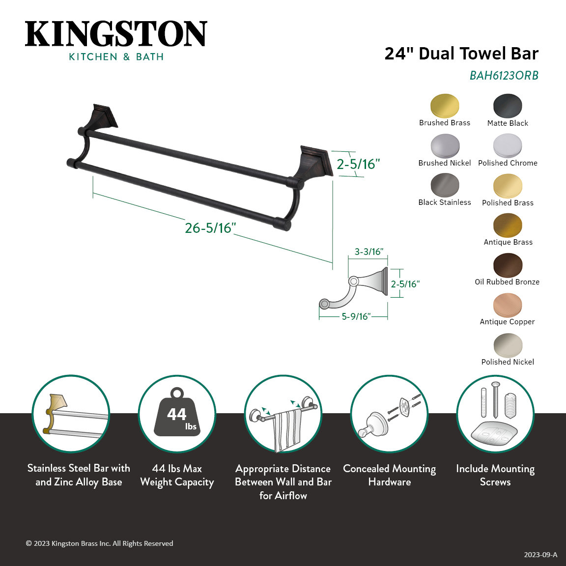 Monarch 24" Dual Towel Bar, Oil Rubbed Bronze