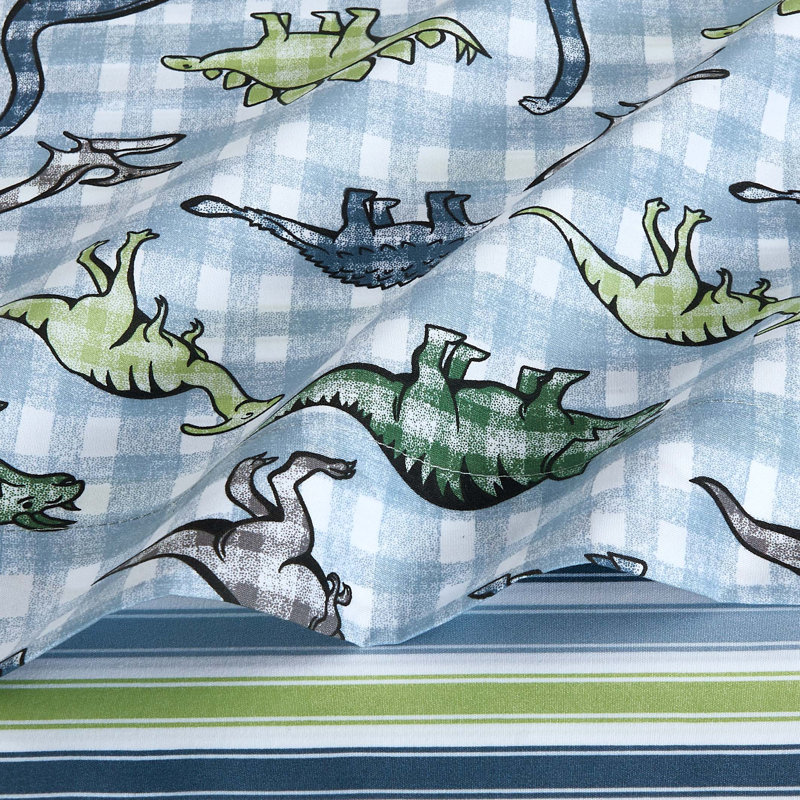 Ensemble de draps 4 pièces Dino Check, Lit simple