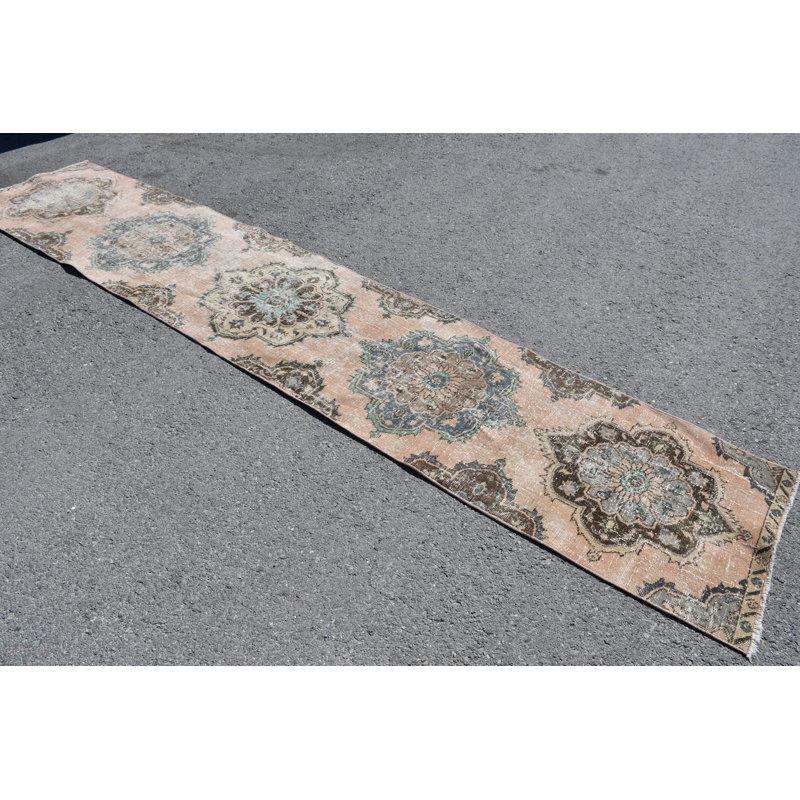 Tapis de couloir vintage turc Oushak décoratif pour la cuisine, le couloir et le couloir SN-5310 - bleu / rose