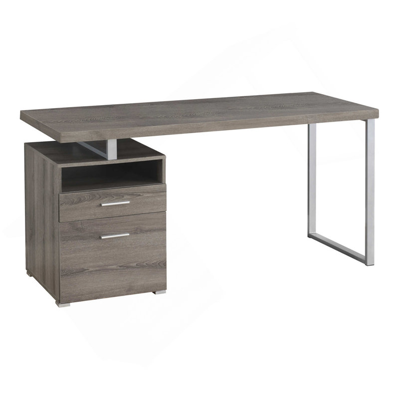 Bureau d'ordinateur, bureau personnel, ordinateur portable, installation à gauche, à droite, tiroirs de rangement, L 60 po, bureau, stratifié brun, métal gris, contemporain, moderne
