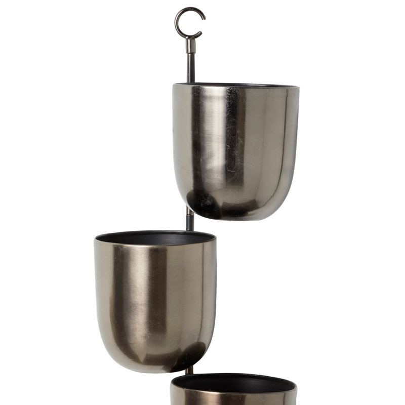 Set of 3 Metallic Silver Iron Hanging Wall Planters
