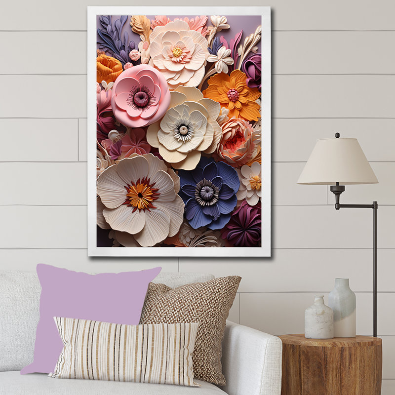 Artistique beige et rose dans les pensées, Cadre simple blanc, H 44 po x l 34 po x P 1,5 po