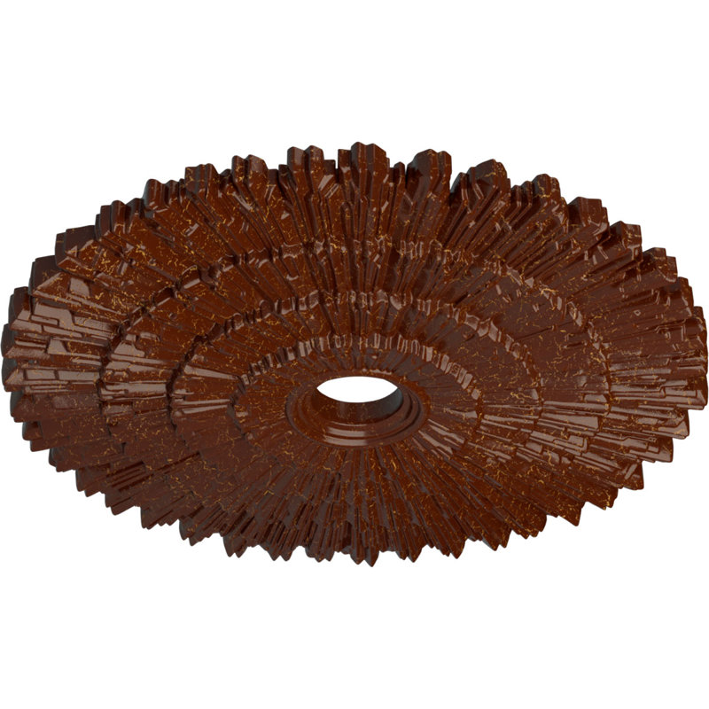 Médaillon de plafond floral Endurathane, DE 23 1/2 po x P 2 3/4 po, fini craquelé acajou peint à la main