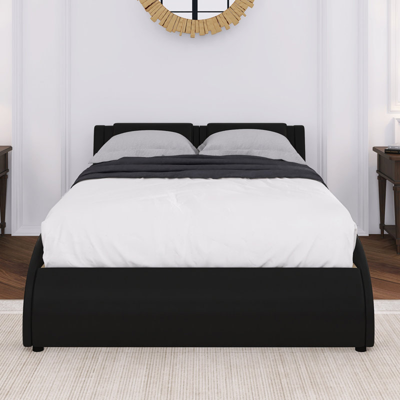 Lit plateforme tapissier en similicuir avec lumière DEL, Noir, Double