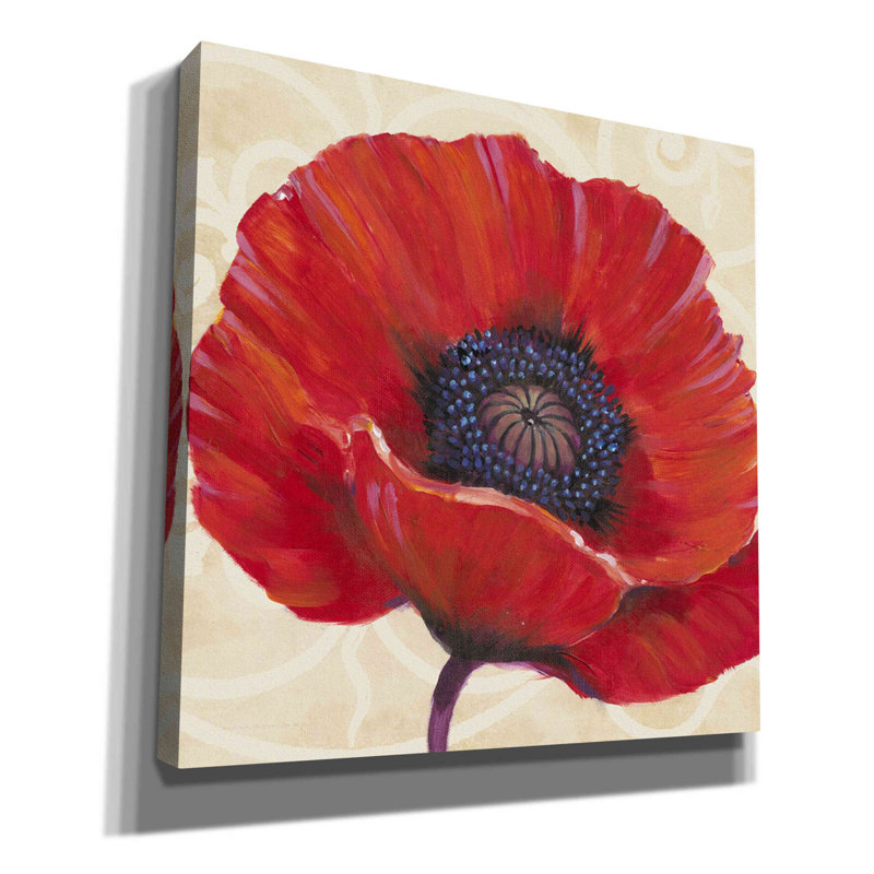 «Red Poppy I» par Tim O'toole, art mural sur toile, H 18 po x l 18 po x P 0,75 po