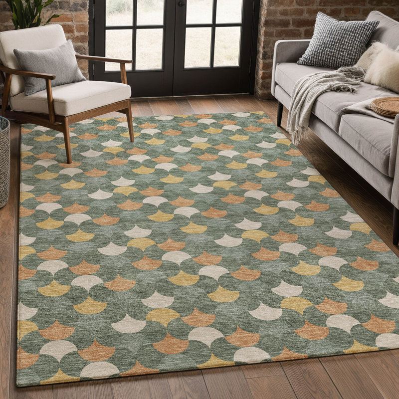 Tapis géométrique intérieur / extérieur lavable à la machine Chantille ACN2568, Basilic, 5 pi x 7 pi 6 po