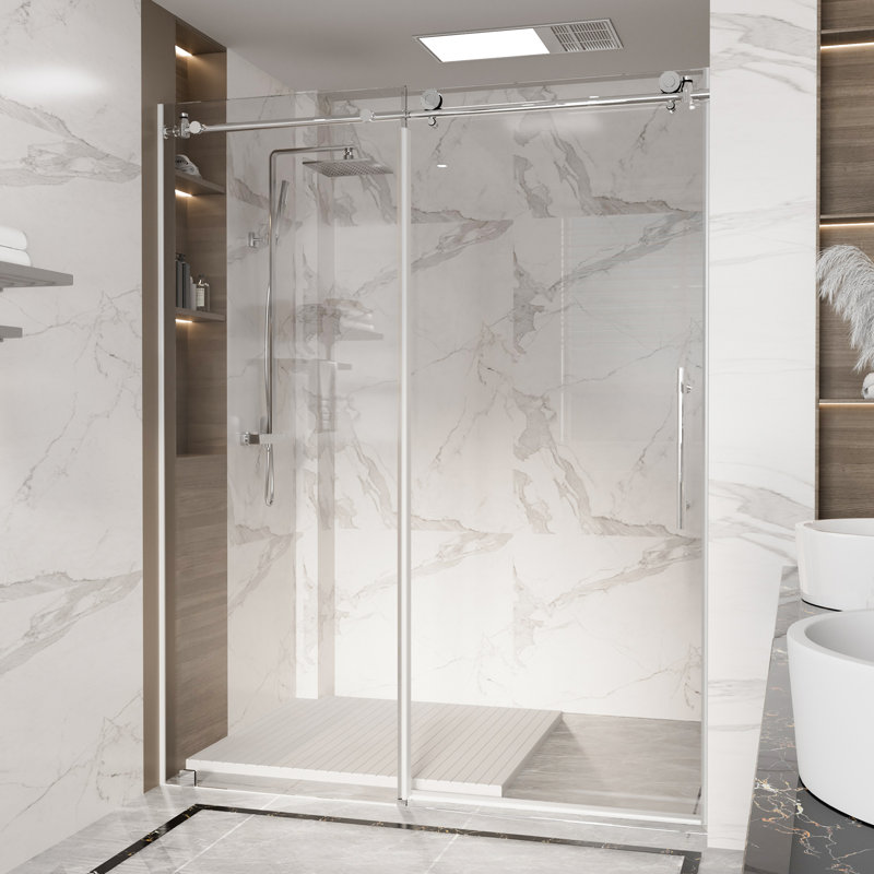 58“-”60" W X 74" H Single Sliding Frameless Shower Door 5/16" Thickened Upgrade Tempered Glass